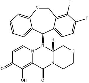 1H-[1,4]Oxazino[3,4-c]pyrido[2,1-f][1,2,4]triazine-6,8-dione, 12-[(11R)-7,8-difluoro-6,11-dihydrodibenzo[b,e]thiepin-11-yl]-3,4,12,12a-tetrahydro-7-hydroxy-, (12aR)- 구조식 이미지