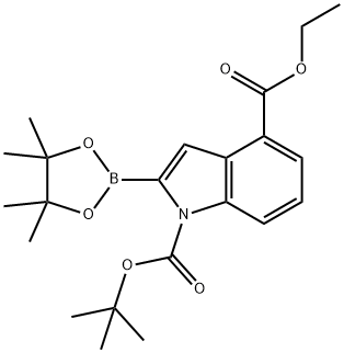 1H-Indole-1,4-dicarboxylic acid, 2-(4,4,5,5-tetramethyl-1,3,2-dioxaborolan-2-yl)-, 1-(1,1-dimethylethyl) 4-ethyl ester 구조식 이미지