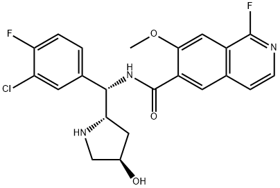 6-Isoquinolinecarboxamide, N-[(S)-(3-chloro-4-fluorophenyl)[(2S,4R)-4-hydroxy-2-pyrrolidinyl]methyl]-1-fluoro-7-methoxy- 구조식 이미지