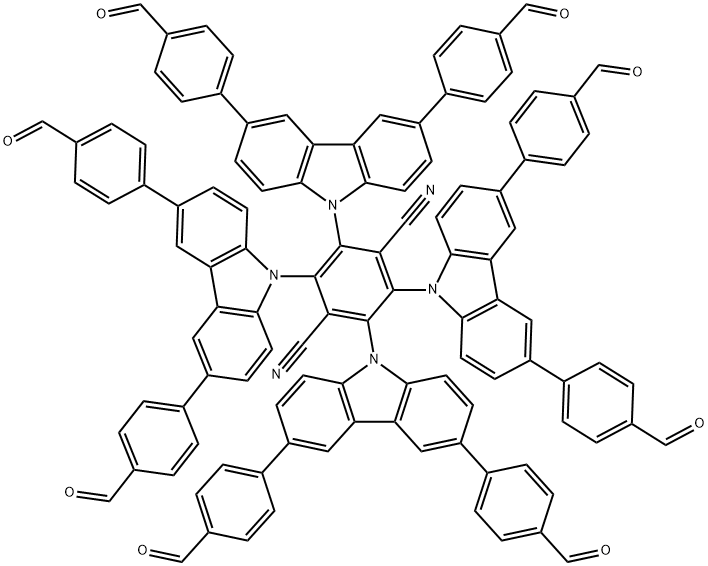 1,4-Benzenedicarbonitrile, 2,3,5,6-tetrakis[3,6-bis(4-formylphenyl)-9H-carbazol-9-yl]- Structure