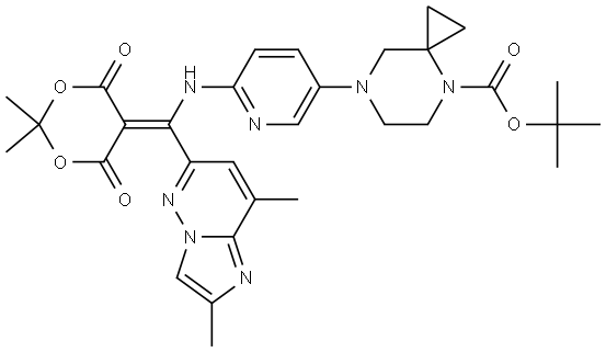 1,1-Dimethylethyl 7-[6-[[(2,2-dimethyl-4,6-dioxo-1,3-dioxan-5-ylidene)(2,8-dimethylimidazo[1,2-b]pyridazin-6-yl)methyl]amino]-3-pyridinyl]-4,7-diazaspiro[2.5]octane-4-carboxylate Structure