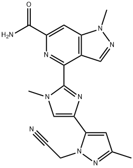 1H-Pyrazolo[4,3-c]pyridine-6-carboxamide, 4-[4-[1-(cyanomethyl)-3-methyl-1H-pyrazol-5-yl]-1-methyl-1H-imidazol-2-yl]-1-methyl- 구조식 이미지