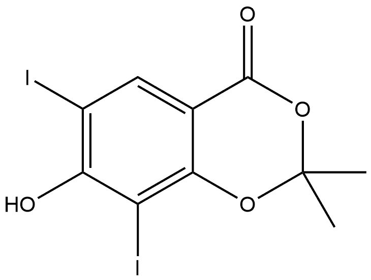 7-Hydroxy-6,8-diiodo-2,2-dimethyl-4H-1,3-benzodioxin-4-one 구조식 이미지