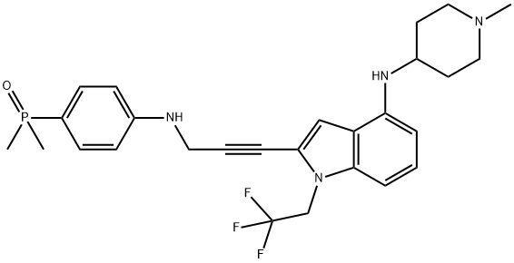 1H-Indol-4-amine, 2-[3-[[4-(dimethylphosphinyl)phenyl]amino]-1-propyn-1-yl]-N-(1-methyl-4-piperidinyl)-1-(2,2,2-trifluoroethyl)- 구조식 이미지