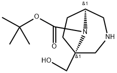 3,8-Diazabicyclo[3.2.1]octane-8-carboxylic acid, 1-(hydroxymethyl)-, 1,1-dimethylethyl ester, (1R,5S)- Structure