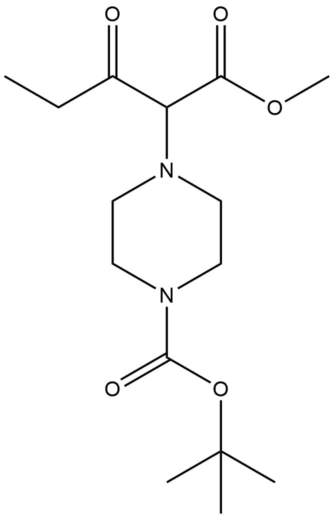 1-Piperazineacetic acid, 4-[(1,1-dimethylethoxy)carbonyl]-α-(1-oxopropyl)-, methyl ester Structure