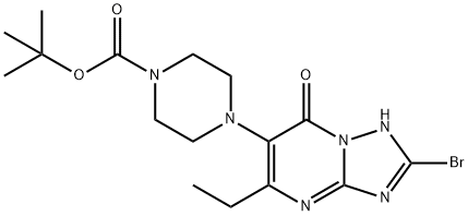 1-Piperazinecarboxylic acid, 4-(2-bromo-5-ethyl-1,7-dihydro-7-oxo[1,2,4]triazolo[1,5-a]pyrimidin-6-yl)-, 1,1-dimethylethyl ester Structure