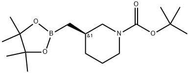1-Piperidinecarboxylic acid, 3-[(4,4,5,5-tetramethyl-1,3,2-dioxaborolan-2-yl)methyl]-, 1,1-dimethylethyl ester, (3R)- 구조식 이미지