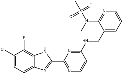 Methanesulfonamide, N-[3-[[[2-(6-chloro-7-fluoro-1H-benzimidazol-2-yl)-4-pyrimidinyl]amino]methyl]-2-pyridinyl]-N-methyl- 구조식 이미지