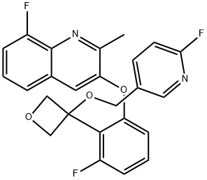 Quinoline, 8-fluoro-3-[3-fluoro-2-[3-[(6-fluoro-3-pyridinyl)methoxy]-3-oxetanyl]phenoxy]-2-methyl- Structure