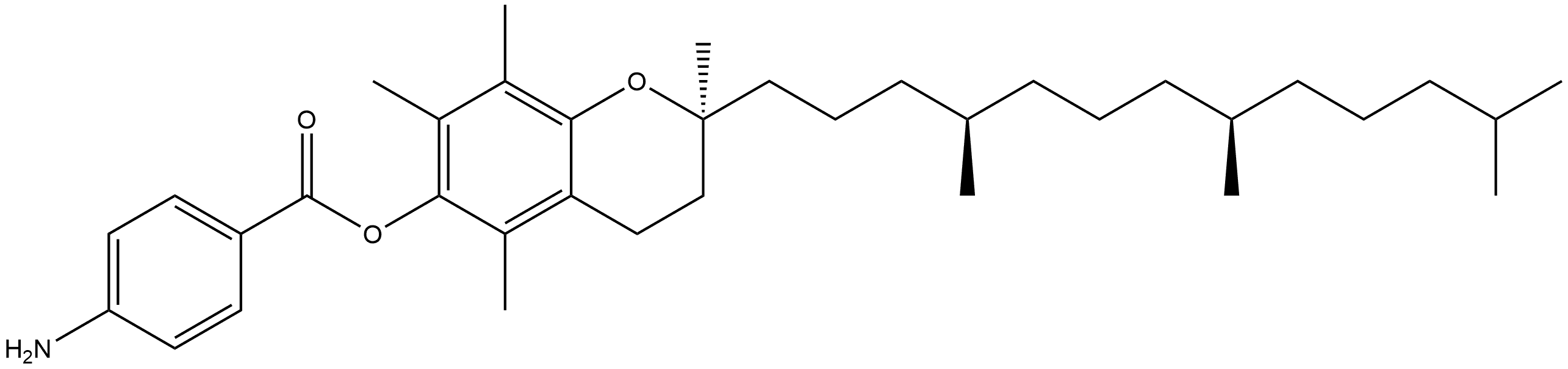 2H-1-Benzopyran-6-ol, 3,4-dihydro-2,5,7,8-tetramethyl-2-[(4R,8R)-4,8,12-trimethyltridecyl]-, 6-(4-aminobenzoate), (2S)- Structure