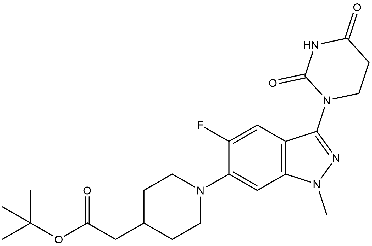 tert-Butyl 2-(1-(3-(2,4-dioxotetrahydropyrimidin-1(2H)-yl)-5-fluoro-1-methyl-1H-indazol-6-yl)piperidin-4-yl)acetate Structure