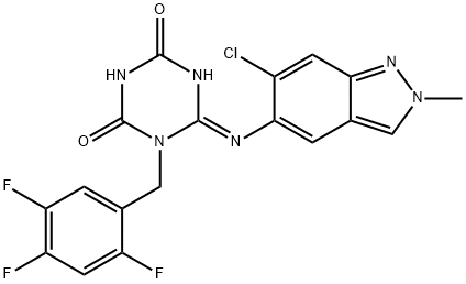 (6E)-6-[(6-Chloro-2-methyl-2H-indazol-5-yl)imino]dihydro-1-[(2,4,5-trifluorophenyl)methyl]-1,3,5-triazine-2,4(1H,3H)-dione Structure