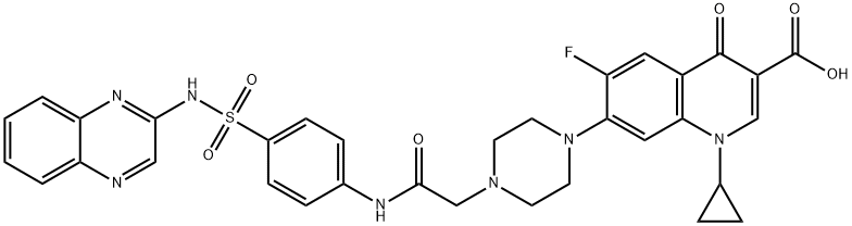 1-Cyclopropyl-6-fluoro-1,4-dihydro-4-oxo-7-[4-[2-oxo-2-[[4-[(2-quinoxalinylamino)sulfonyl]phenyl]amino]ethyl]-1-piperazinyl]-3-quinolinecarboxylic acid Structure