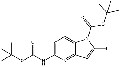 1H-Pyrrolo[3,2-b]pyridine-1-carboxylic acid, 5-[[(1,1-dimethylethoxy)carbonyl]amino]-2-iodo-, 1,1-dimethylethyl ester Structure