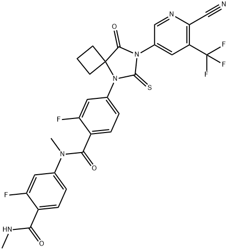 Benzamide, 4-[7-[6-cyano-5-(trifluoromethyl)-3-pyridinyl]-8-oxo-6-thioxo-5,7-diazaspiro[3.4]oct-5-yl]-2-fluoro-N-[3-fluoro-4-[(methylamino)carbonyl]phenyl]-N-methyl- Structure