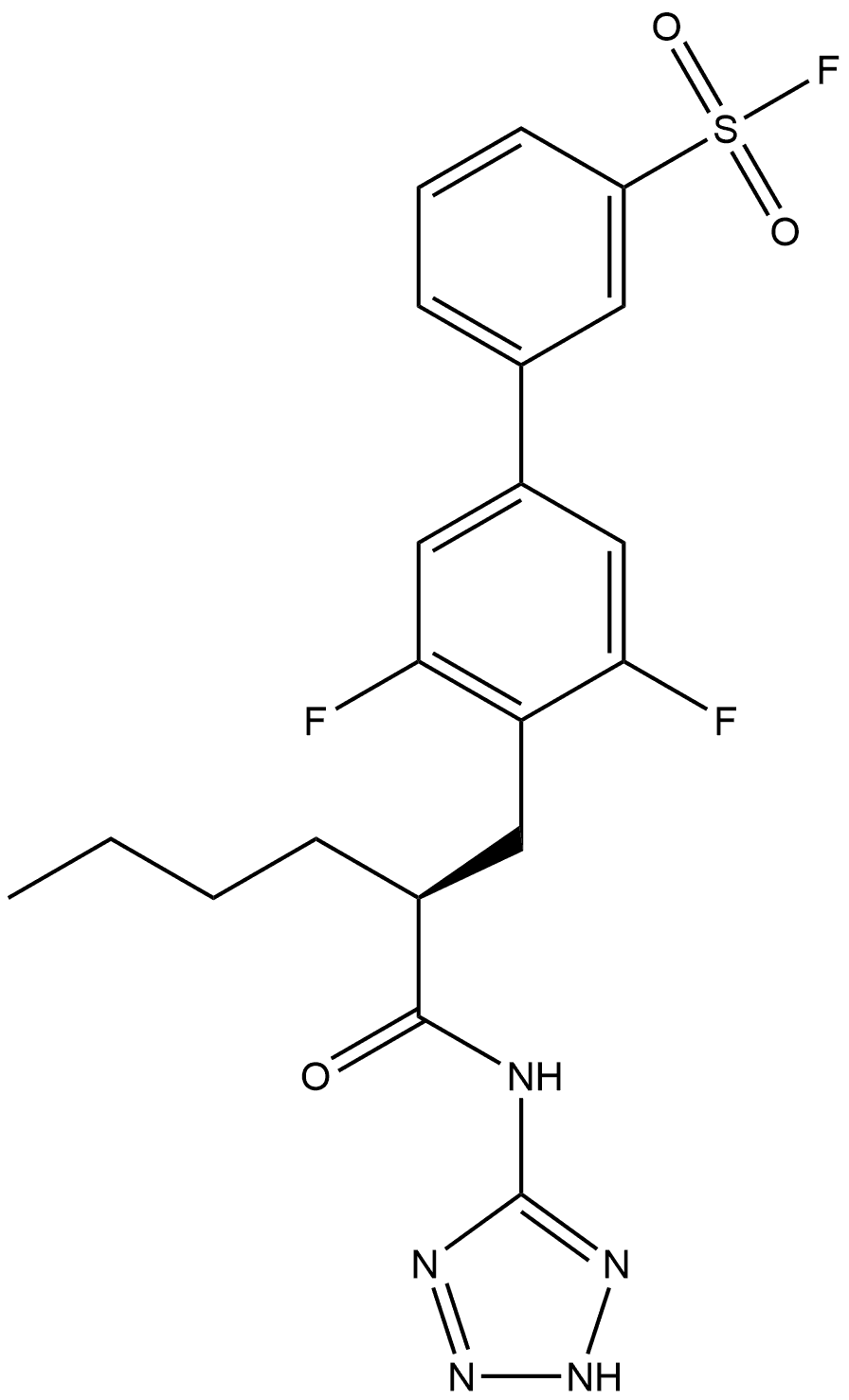 [1,1′-Biphenyl]-3-sulfonyl fluoride, 3′,5′-difluoro-4′-[(2S)-2-[(2H-tetrazol-5-ylamino)carbonyl]hexyl]- 구조식 이미지