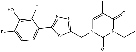 2,4(1H,3H)-Pyrimidinedione, 1-[[5-(2,4-difluoro-3-hydroxyphenyl)-1,3,4-thiadiazol-2-yl]methyl]-3-ethyl-5-methyl- Structure