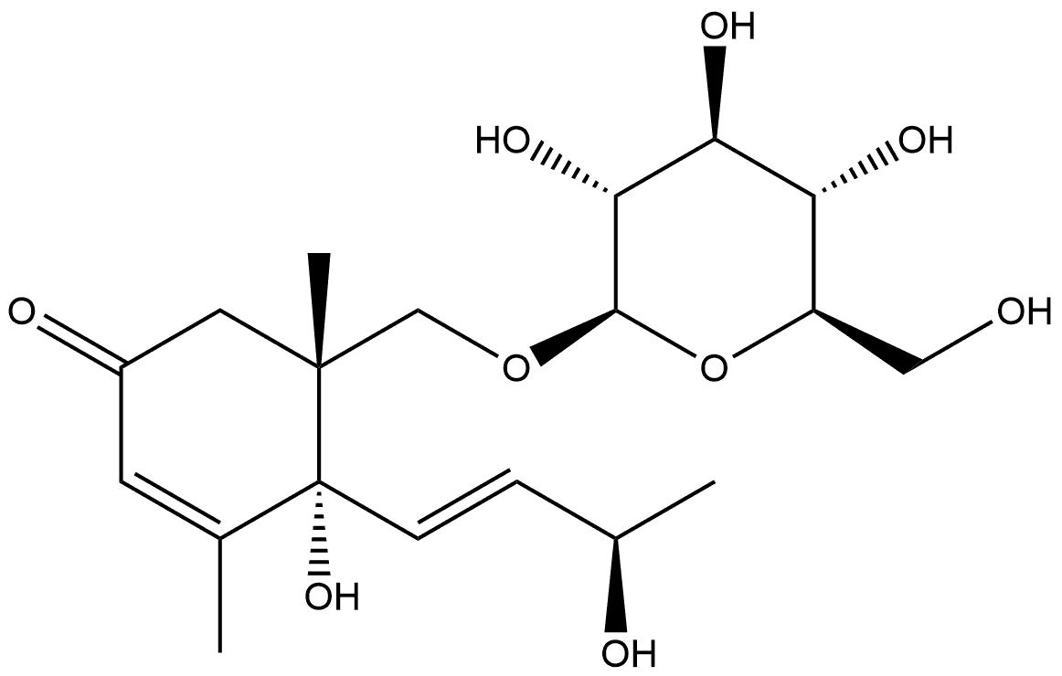 (1R,6R,9R)-6,9,11-Trihydroxy-4,7-
megastigmadien-3-one 11-O-glucoside 구조식 이미지