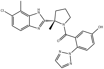 Methanone, [(2S)-2-(6-chloro-7-methyl-1H-benzimidazol-2-yl)-2-methyl-1-pyrrolidinyl][5-hydroxy-2-(2H-1,2,3-triazol-2-yl)phenyl]- 구조식 이미지