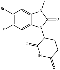 3-(5-Bromo-6-fluoro-3-methyl-2-oxo-2,3-dihydro-1H-benzo[d]imidazol-1-yl)piperidine-2,6-dione 구조식 이미지