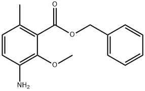 Benzoic acid, 3-amino-2-methoxy-6-methyl-, phenylmethyl ester Structure