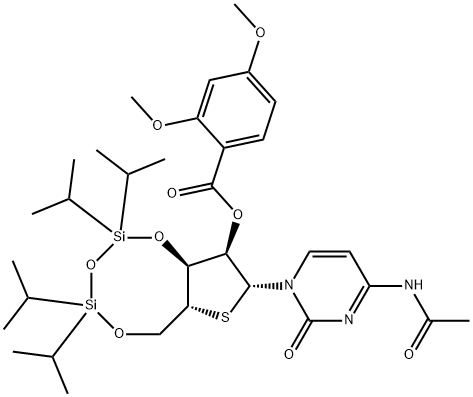 Cytidine, N-acetyl-3',5'-O-[1,1,3,3-tetrakis(1-methylethyl)-1,3-disiloxanediyl]-4'-thio-, 2'-(2,4-dimethoxybenzoate) (9CI) Structure