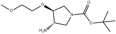 1-Pyrrolidinecarboxylic acid, 3-amino-4-(2-methoxyethoxy)-, 1,1-dimethylethyl ester, (3S,4S)- 구조식 이미지