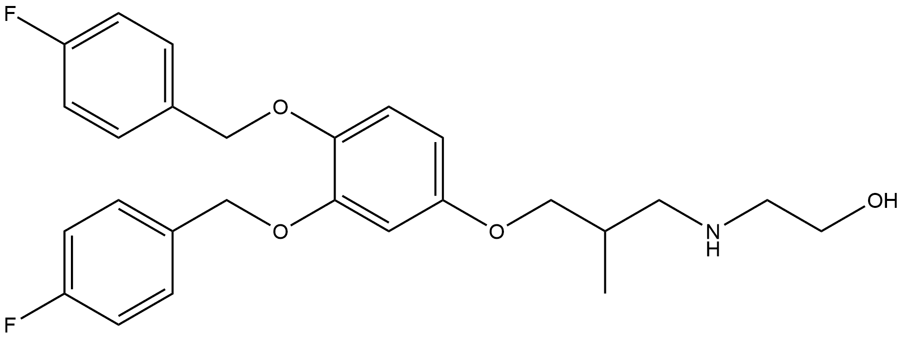 2-((3-(3,4-bis((4-fluorobenzyl)oxy)phenoxy)-2-methylpropyl)amino)ethan-1-ol Structure