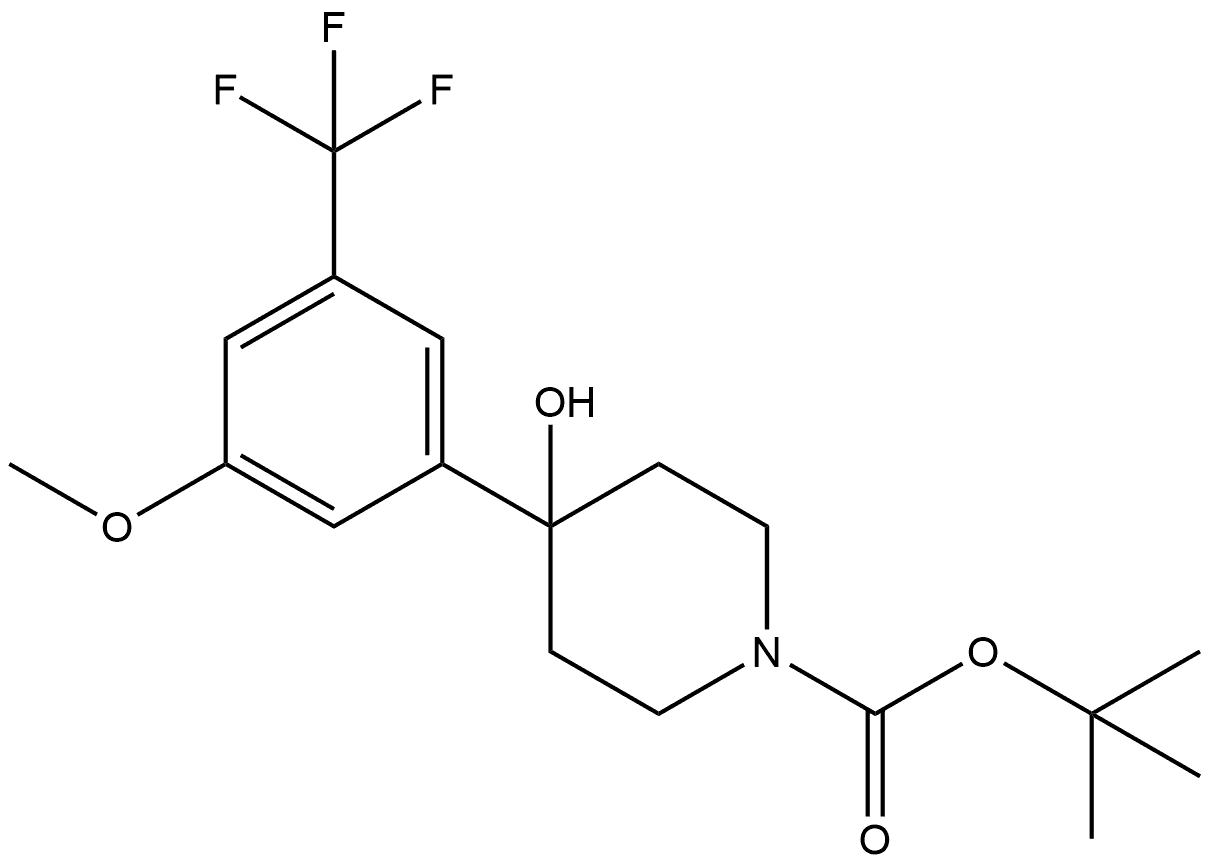 tert-butyl 4-hydroxy-4-(3-methoxy-5-(trifluoromethyl)phenyl)piperidine-1-carboxylate 구조식 이미지