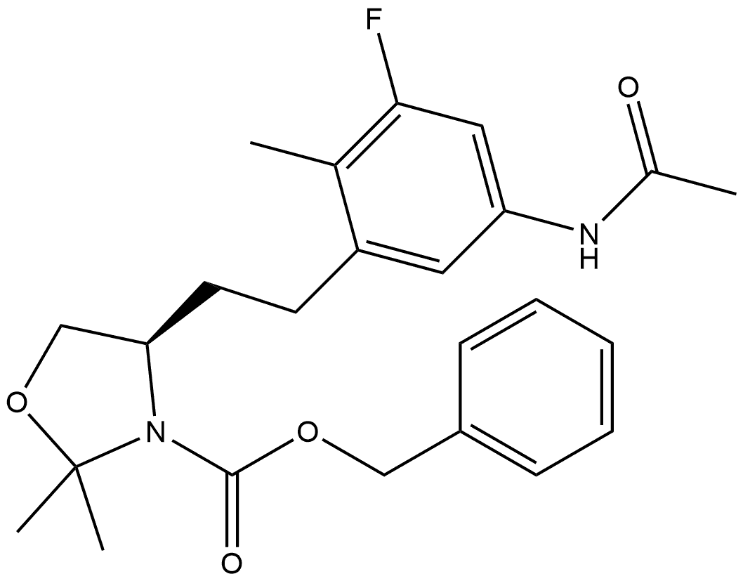 benzyl (R)-4-(5-acetamido-3-fluoro-2-methylphenethyl)-2,2-dimethyloxazolidine-3-carboxylate 구조식 이미지