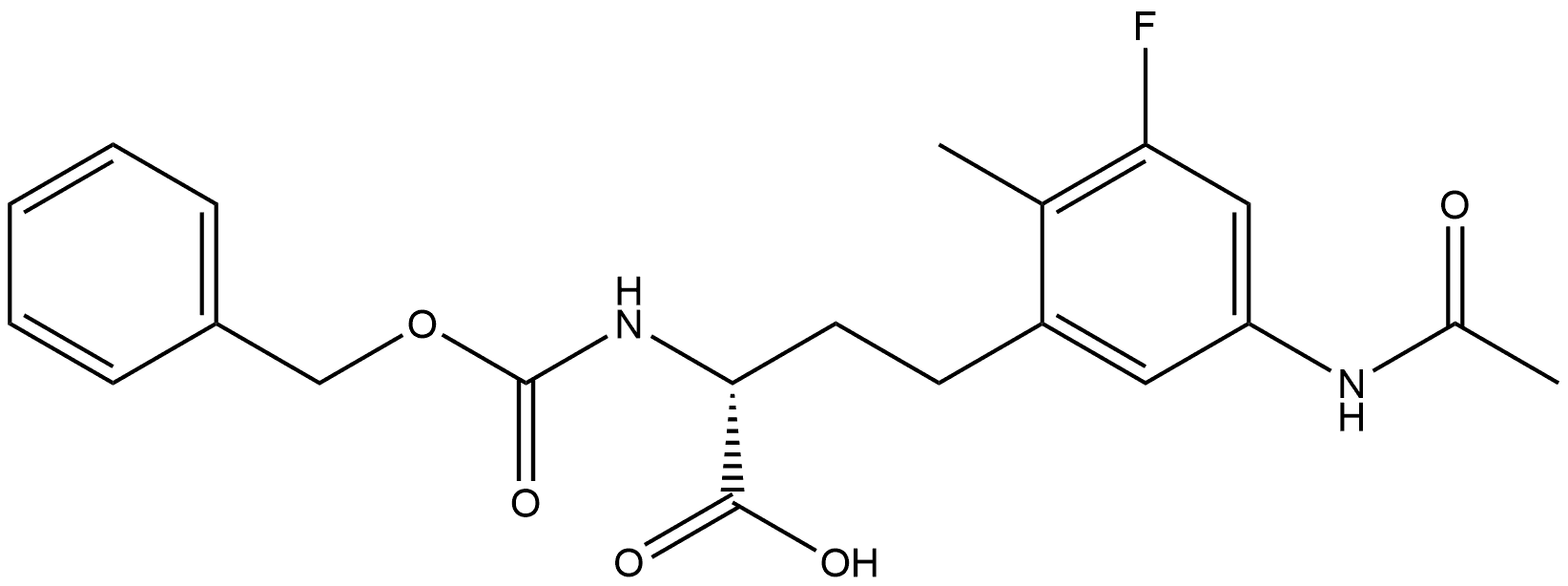 (R)-4-(5-acetamido-3-fluoro-2-methylphenyl)-2-(((benzyloxy)carbonyl)amino)butanoic acid Structure