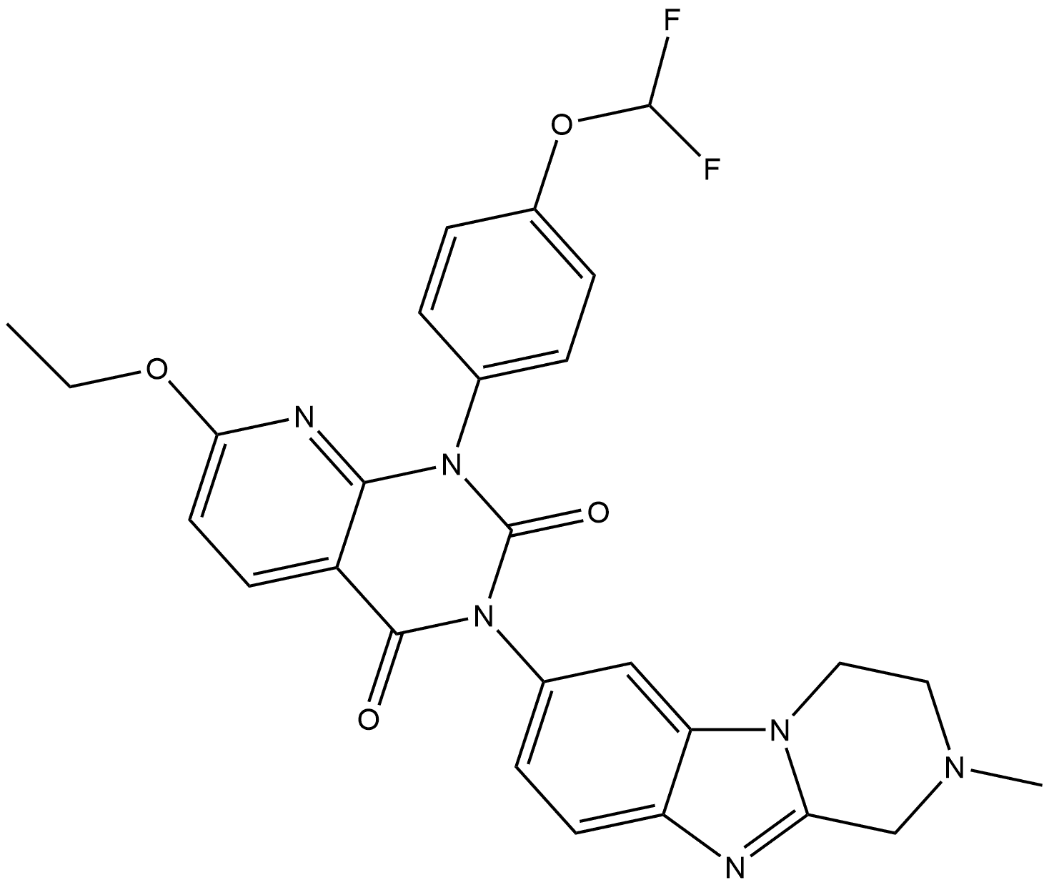 Pyrido[2,3-d]pyrimidine-2,4(1H,3H)-dione, 1-[4-(difluoromethoxy)phenyl]-7-ethoxy-3-(1,2,3,4-tetrahydro-2-methylpyrazino[1,2-a]benzimidazol-7-yl)- Structure