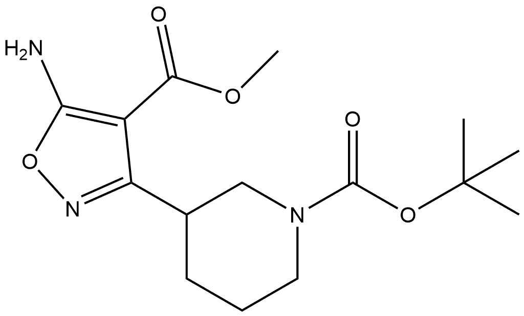 1-Piperidinecarboxylic acid, 3-[5-amino-4-(methoxycarbonyl)-3-isoxazolyl]-, 1,1-dimethylethyl ester Structure