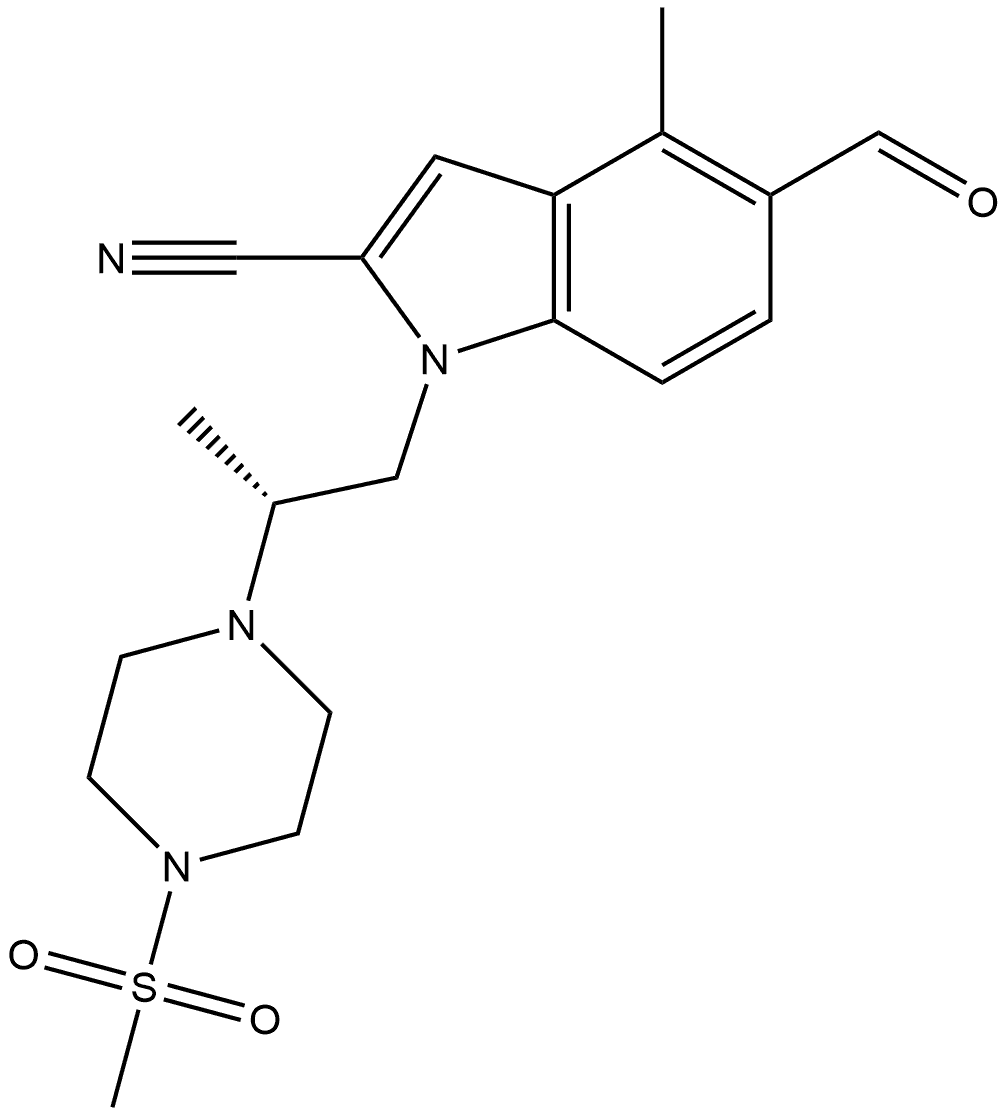 (R)-5-formyl-4-methyl-1-(2-(4-(methylsulfonyl)piperazin-1-yl)propyl)-1H-indole-2-carbonitrile Structure