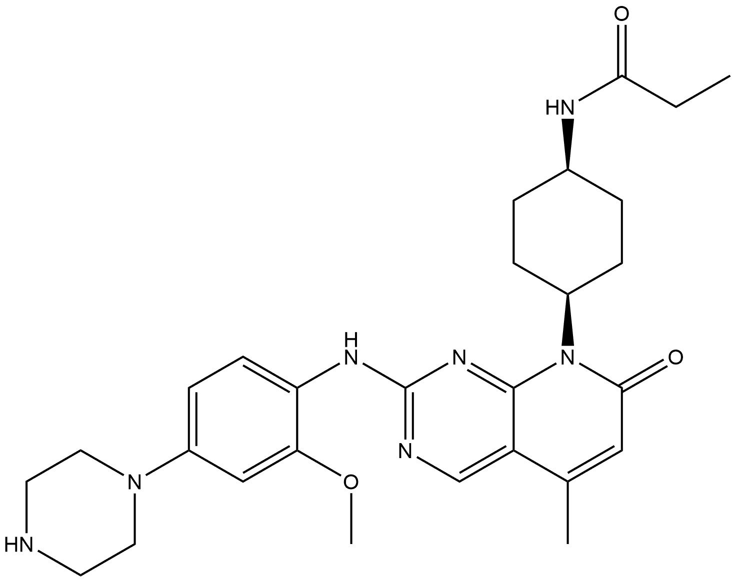 N-(cis-4-(2-((2-Methoxy-4-(piperazin-1-yl)phenyl)amino)-5-methyl-7-oxopyrido[2,3-d]pyrimidin-8(7H)-yl)cyclohexyl)propionamide Structure