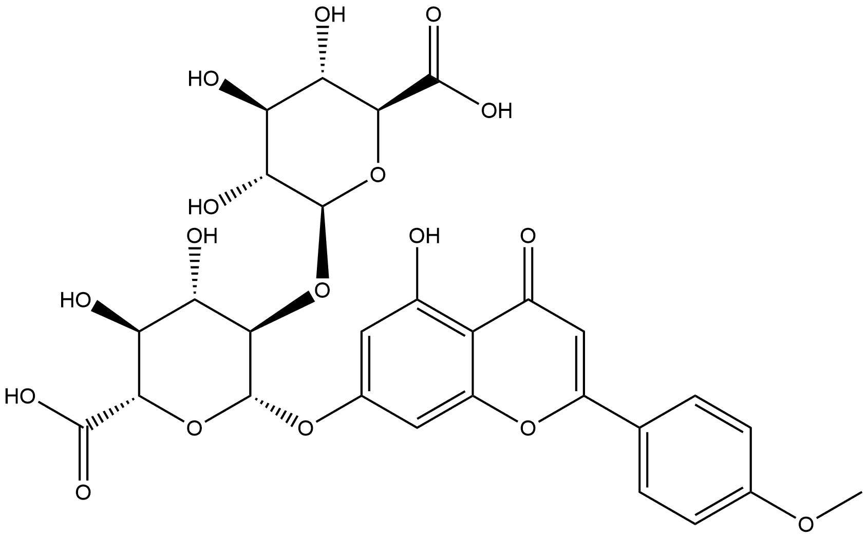 β-D-Glucopyranosiduronic acid, 5-hydroxy-2-(4-methoxyphenyl)-4-oxo-4H-1-benzopyran-7-yl 2-O-β-D-glucopyranuronosyl- Structure