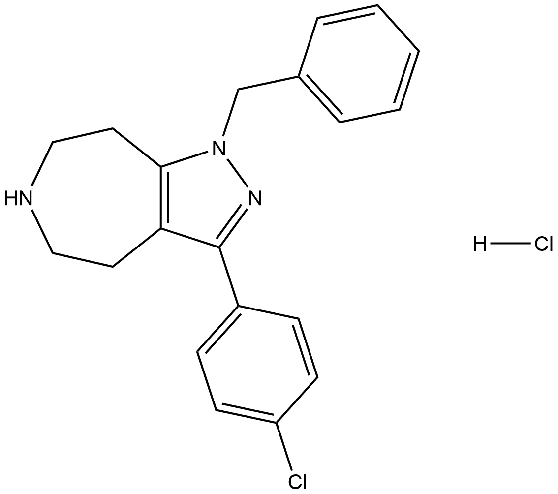 Pyrazolo[3,4-d]azepine, 3-(4-chlorophenyl)-1,4,5,6,7,8-hexahydro-1-(phenylmethyl)-, hydrochloride (1:1) Structure