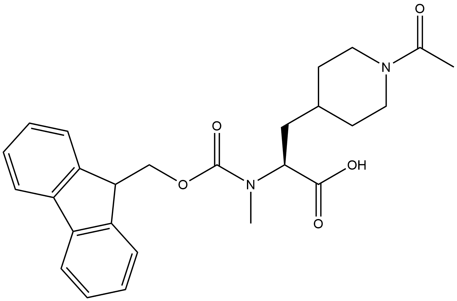 (2S)-3-(1-acetylpiperidin-4-yl)-2-({[(9H-fluoren-9-yl)methoxy]carbonyl}(methyl)amino)propanoic acid Structure