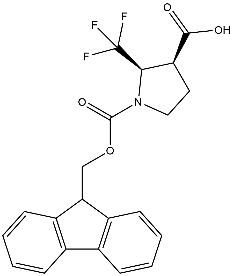 cis-2-Trifluoromethyl-pyrrolidine-1,3-dicarboxylic acid 1-(9H-fluoren-9-ylmethyl) ester Structure