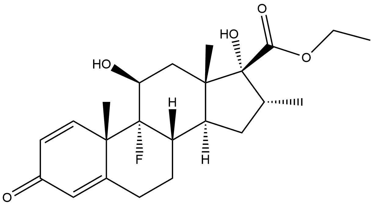 Androsta-1,4-diene-17-carboxylic acid, 9-fluoro-11,17-dihydroxy-16-methyl-3-oxo-, ethyl ester, (11β,16α,17α)- 구조식 이미지