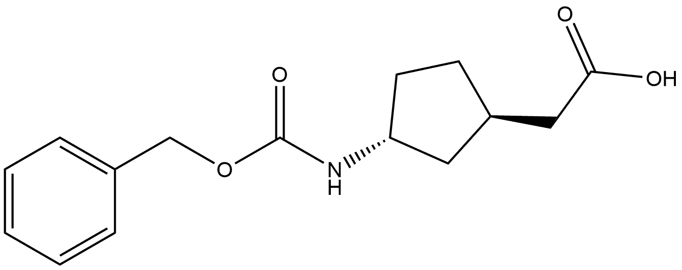 2-((1R,3R)-3-(((benzyloxy)carbonyl)amino)cyclopentyl)acetic acid Structure