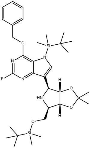 5H-Pyrrolo3,2-dpyrimidine, 5-(1,1-dimethylethyl)dimethylsilyl-7-(3aS,4S,6R,6aR)-6-(1,1-dimethylethyl)dimethylsilyloxymethyltetrahydro-2,2-dimethyl-4H-1,3-dioxolo4,5-cpyrrol-4-yl-2-fluoro-4-(phenylmethoxy)- Structure