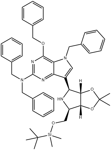 5H-Pyrrolo3,2-dpyrimidin-2-amine, 7-(3aS,4S,6R,6aR)-6-(1,1-dimethylethyl)dimethylsilyloxymethyltetrahydro-2,2-dimethyl-4H-1,3-dioxolo4,5-cpyrrol-4-yl-4-(phenylmethoxy)-N,N,5-tris(phenylmethyl)- Structure