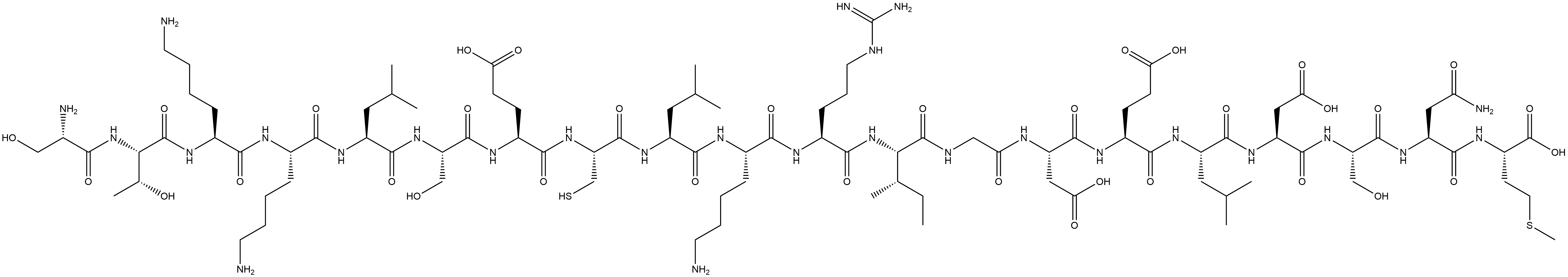 L-Methionine, L-seryl-L-threonyl-L-lysyl-L-lysyl-L-leucyl-L-seryl-L-α-glutamyl-L-cysteinyl-L-leucyl-L-lysyl-L-arginyl-L-isoleucylglycyl-L-α-aspartyl-L-α-glutamyl-L-leucyl-L-α-aspartyl-L-seryl-L-asparaginyl- 구조식 이미지