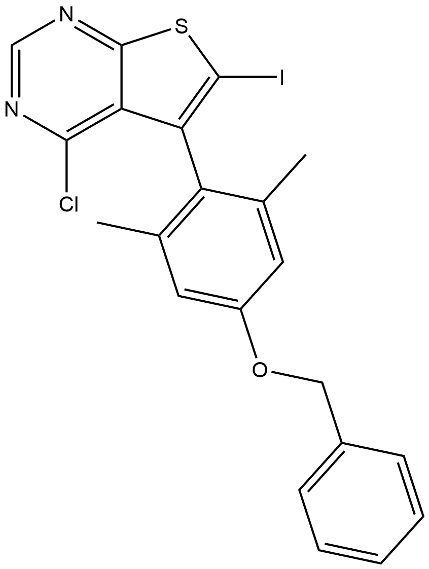 5-(4-(benzyloxy)-2,6-dimethylphenyl)-4-chloro-6-iodothieno[2,3-d]pyrimidine Structure