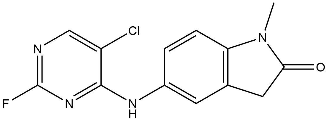 5-((5-chloro-2-fluoropyrimidin-4-yl)amino)-1-methylindolin-2-one Structure