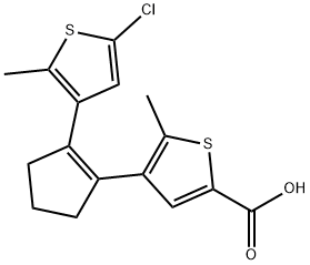 2-Thiophenecarboxylic acid, 4-[2-(5-chloro-2-methyl-3-thienyl)-1-cyclopenten-1-yl]-5-methyl- Structure