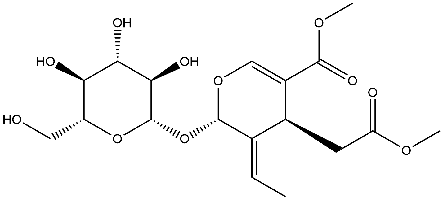 2H-Pyran-4-acetic acid, 3-ethylidene-2-(β-D-glucopyranosyloxy)-3,4-dihydro-5-(methoxycarbonyl)-, methyl ester, (2S,3E,4S)- Structure