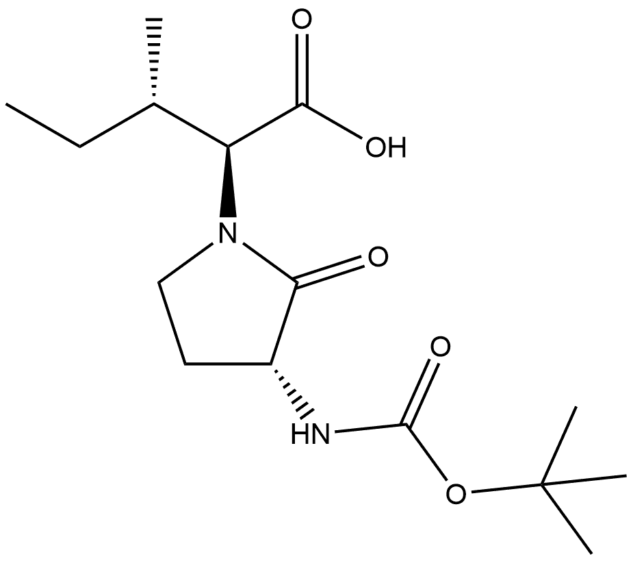 (2S,3S)-2-((R)-3-((tert-butoxycarbonyl)amino)-2-oxopyrrolidin-1-yl)-3-methylpentanoic acid Structure